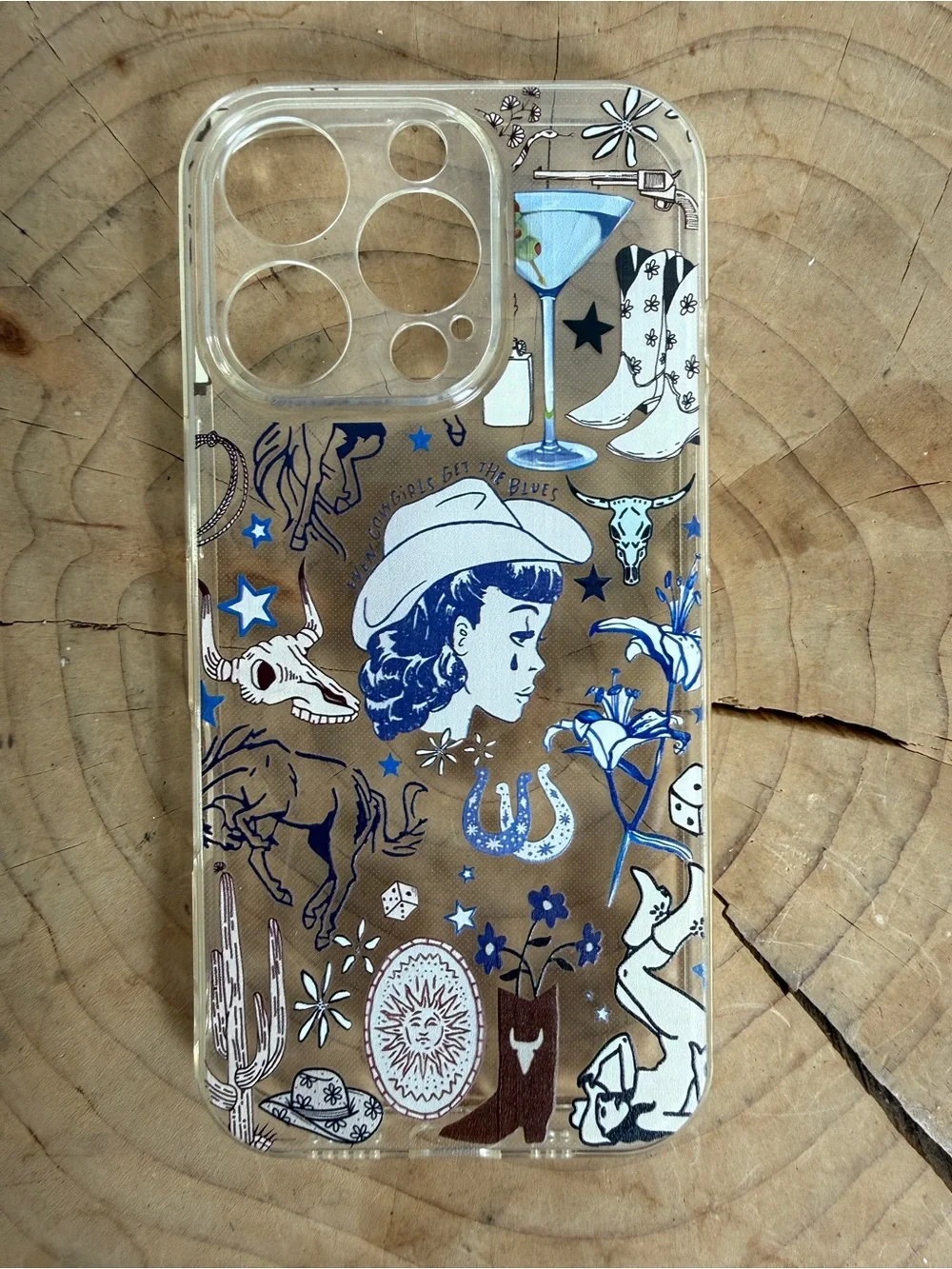 Western Cowboy Clear Case Blue Rodeo Print iPhone 16 Pro